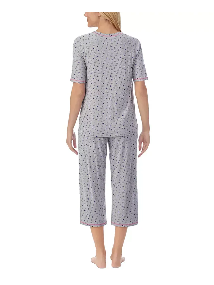 Пижамный комплект с принтом: топ с рукавами 3/4 и капри Cuddl Duds — изображение 2 из 4, серый