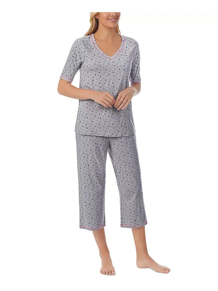 Пижамный комплект с принтом: топ с рукавами 3/4 и капри Cuddl Duds — изображение 3 из 4, серый