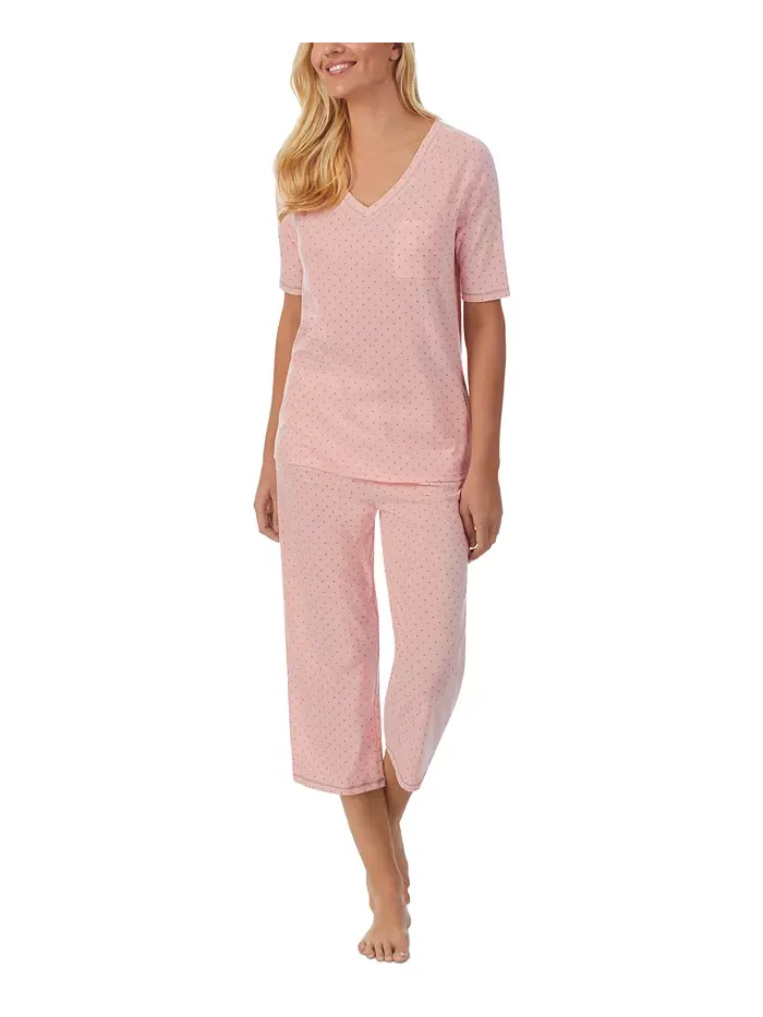 Пижамный комплект с принтом: топ с рукавами 3/4 и капри Cuddl Duds — изображение 4 из 5, мульти