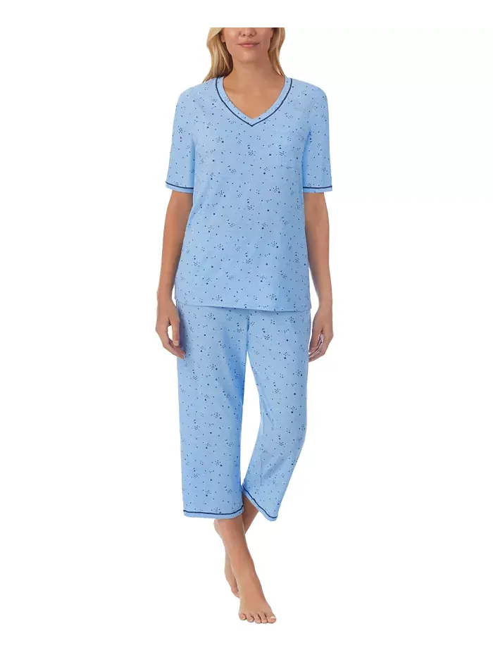 Пижамный комплект с принтом: топ с рукавами 3/4 и капри Cuddl Duds — изображение 1 из 5, темно-синий