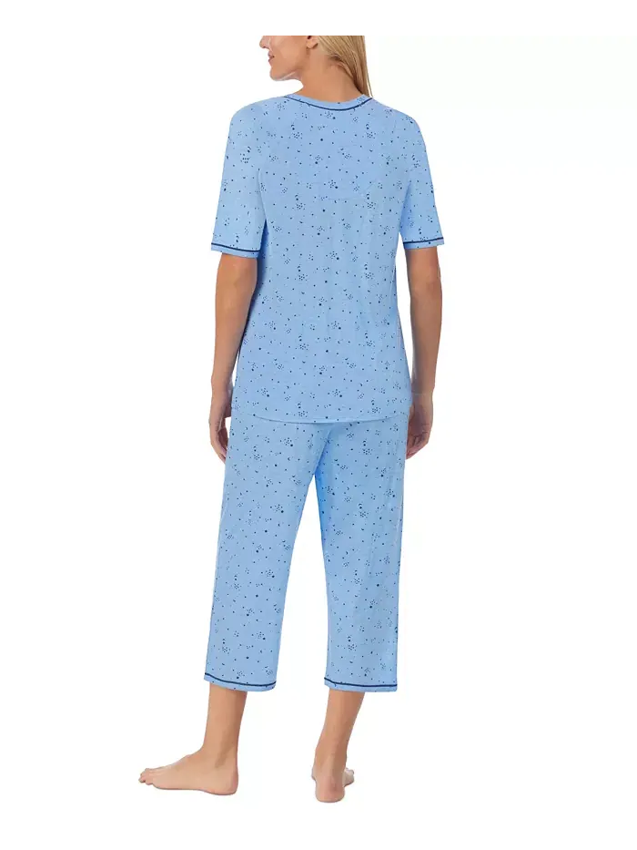 Пижамный комплект с принтом: топ с рукавами 3/4 и капри Cuddl Duds — изображение 2 из 5, темно-синий