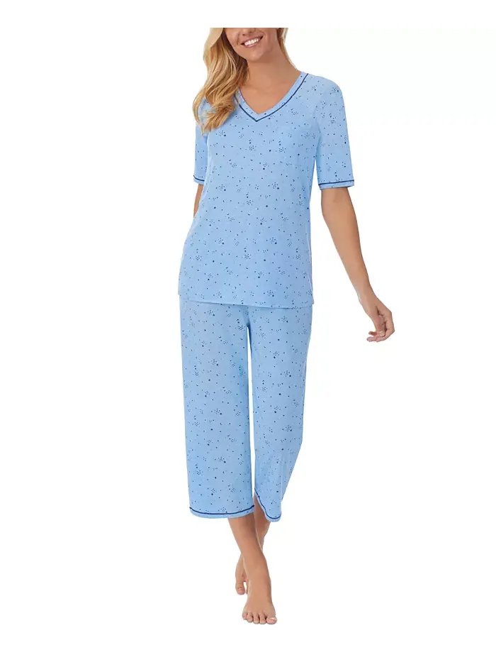 Пижамный комплект с принтом: топ с рукавами 3/4 и капри Cuddl Duds — изображение 4 из 5, темно-синий