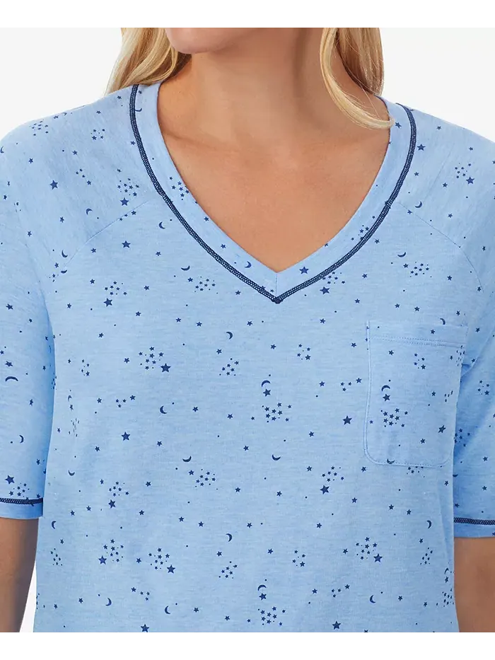 Пижамный комплект с принтом: топ с рукавами 3/4 и капри Cuddl Duds — изображение 5 из 5, темно-синий