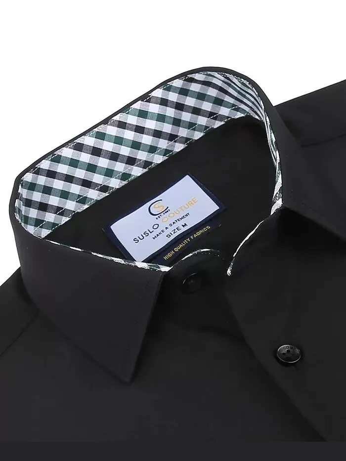 Мужская рубашка Slim Fit Performance с короткими рукавами и однотонным принтом на пуговицах Suslo — изображение 2 из 7