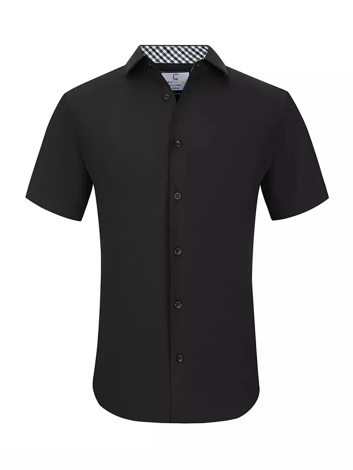 Мужская рубашка Slim Fit Performance с короткими рукавами и однотонным принтом на пуговицах Suslo — изображение 7 из 7