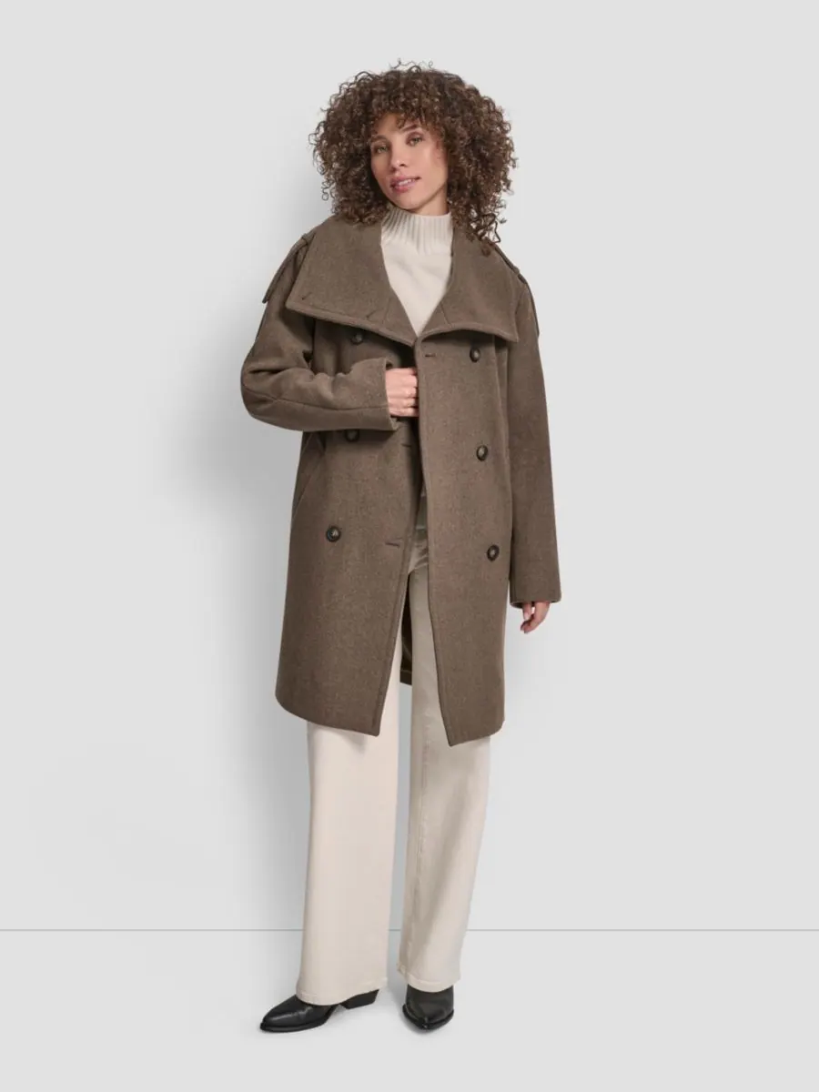 Женское двубортное пальто в стиле милитари с воротником-стойкой DKNY, Taupe Melange — изображение 3 из 7
