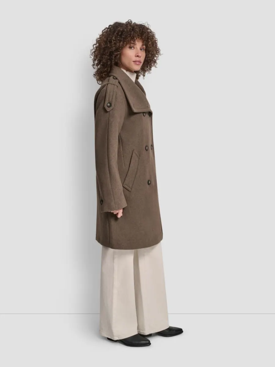 Женское двубортное пальто в стиле милитари с воротником-стойкой DKNY, Taupe Melange — изображение 4 из 7