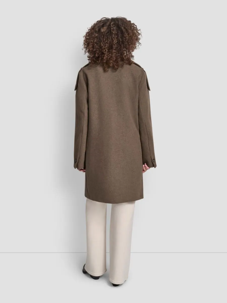 Женское двубортное пальто в стиле милитари с воротником-стойкой DKNY, Taupe Melange — изображение 5 из 7