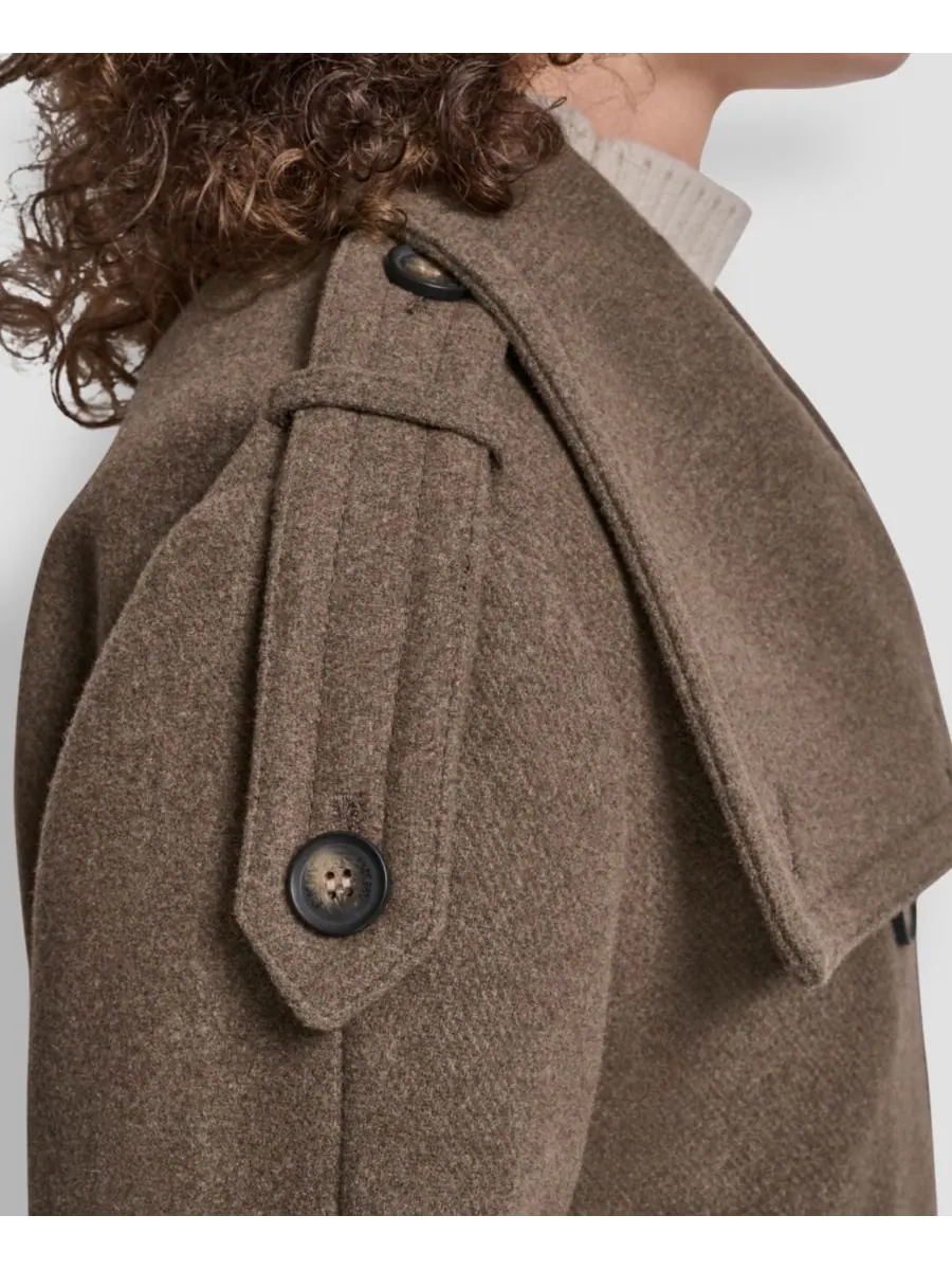 Женское двубортное пальто в стиле милитари с воротником-стойкой DKNY, Taupe Melange — изображение 7 из 7