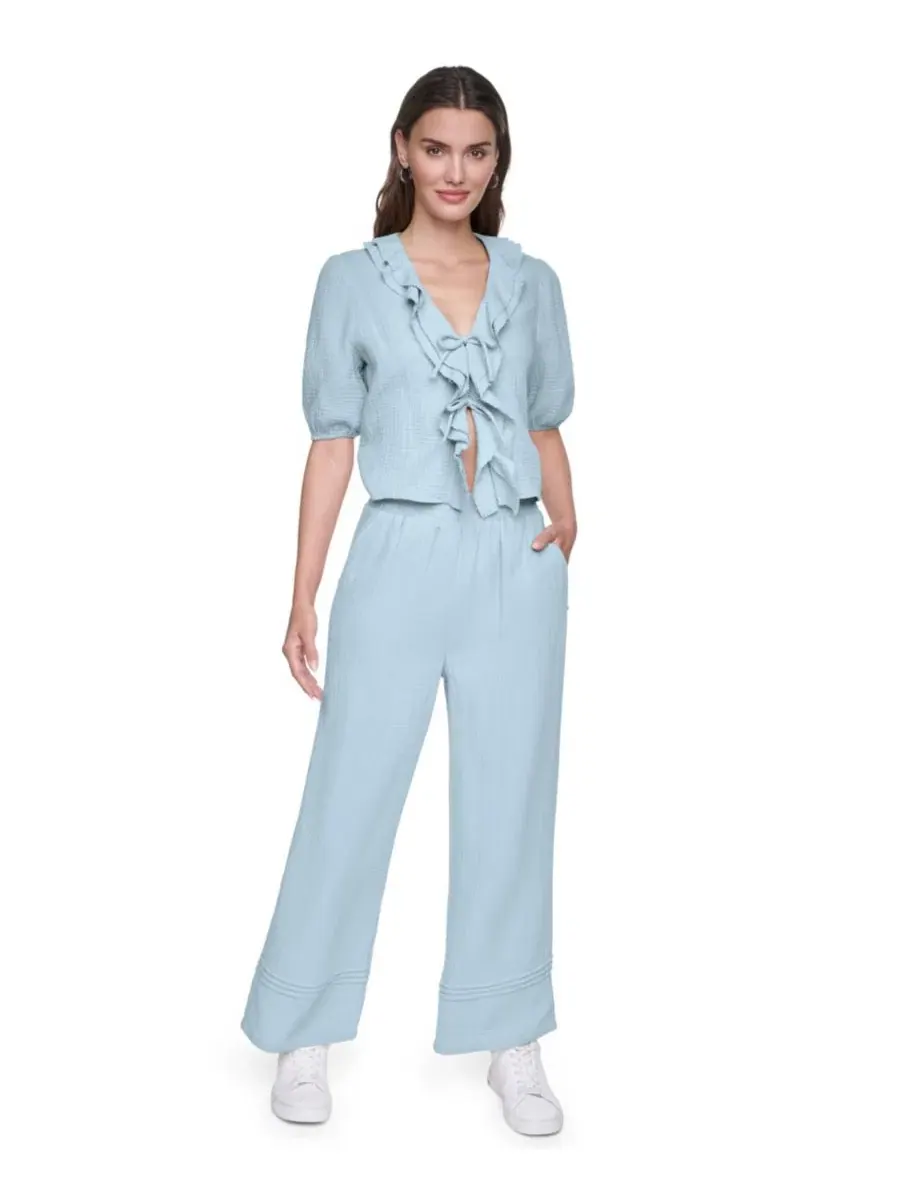 Укороченные брюки прямого кроя из марли, надеваемые через голову Dkny Jeans — изображение 8 из 13, минеральный