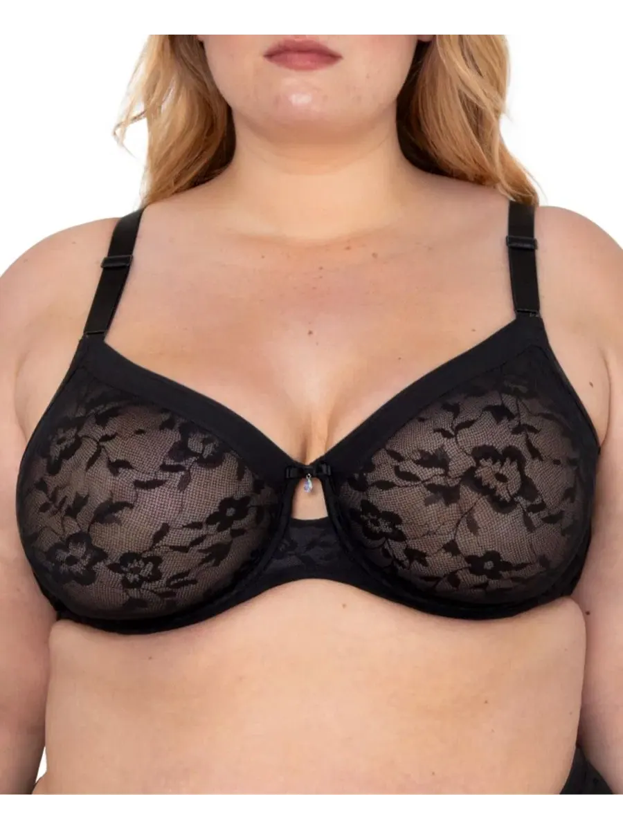 Женский кружевной бюстгальтер-невидимка без подкладки на косточках Curvy Couture — изображение 1 из 5, черный