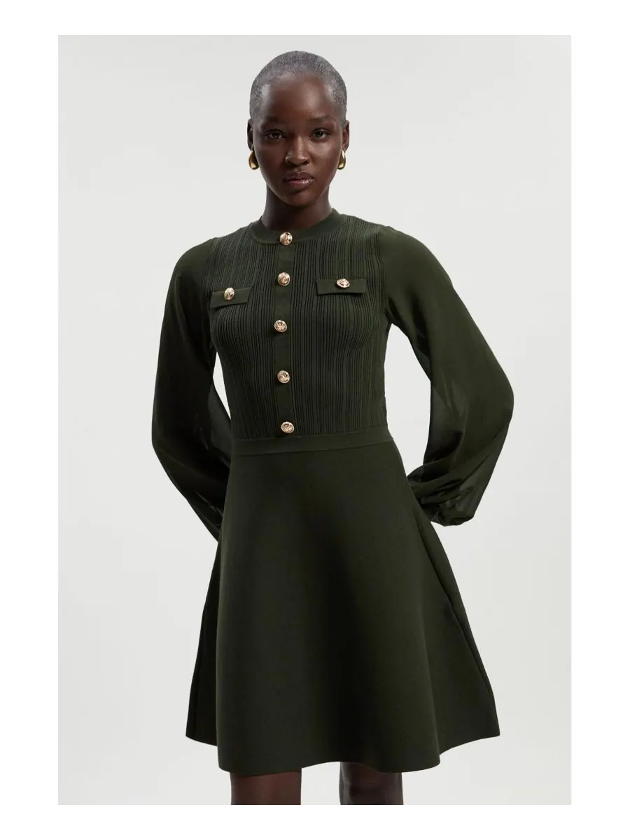 Женское мини-платье из трикотажа с шифоновыми рукавами Karen Millen