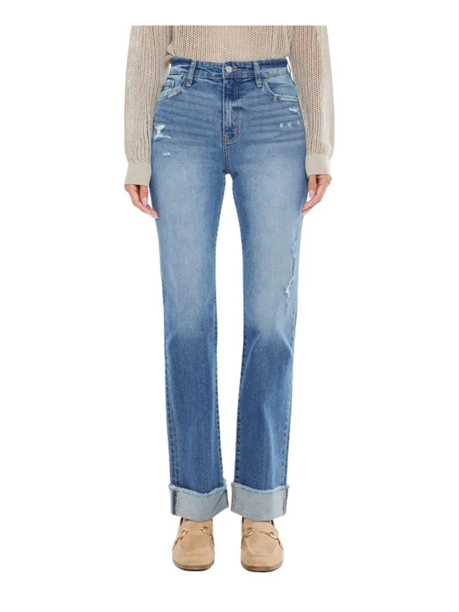 Джинсы прямого кроя с высокой посадкой Trini High-Rise Straight-Leg KanCan Essential — серый