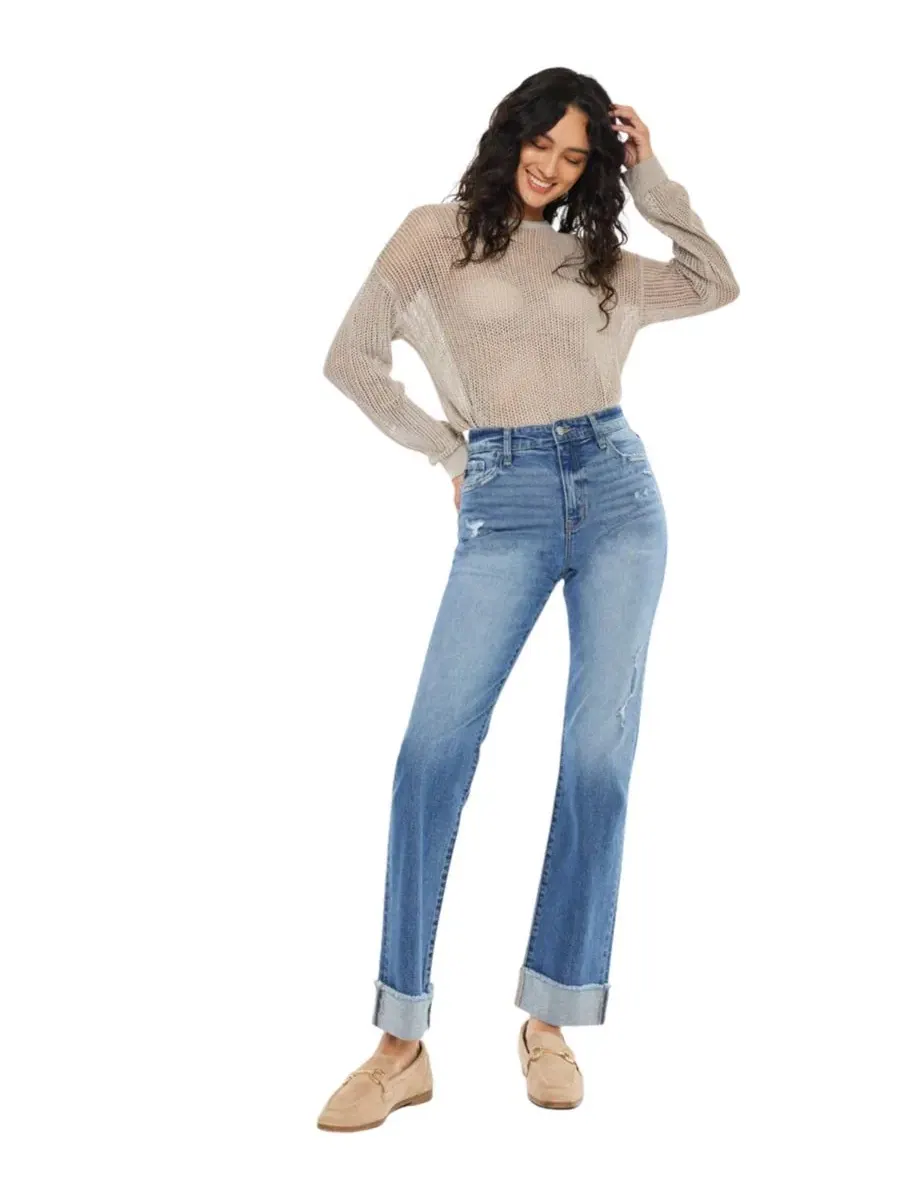 Джинсы прямого кроя с высокой посадкой Trini High-Rise Straight-Leg KanCan Essential — изображение 4 из 8, средняя отмывка