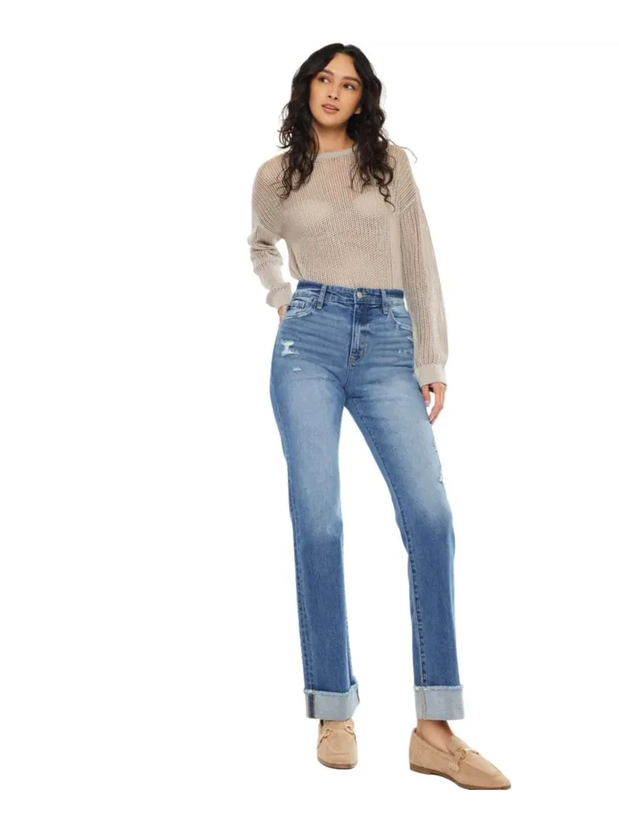 Джинсы прямого кроя с высокой посадкой Trini High-Rise Straight-Leg KanCan Essential — изображение 6 из 8, средняя отмывка