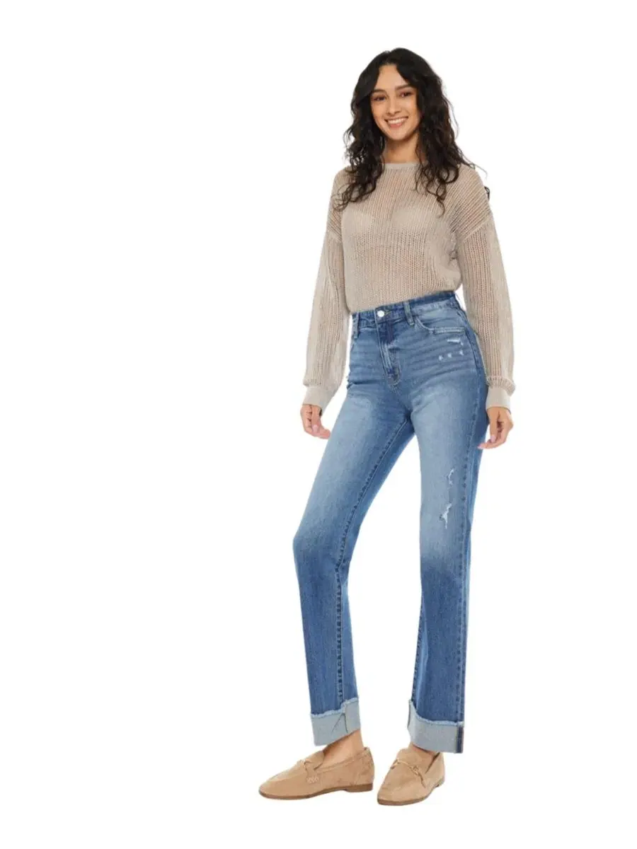 Джинсы прямого кроя с высокой посадкой Trini High-Rise Straight-Leg KanCan Essential — изображение 7 из 8, средняя отмывка