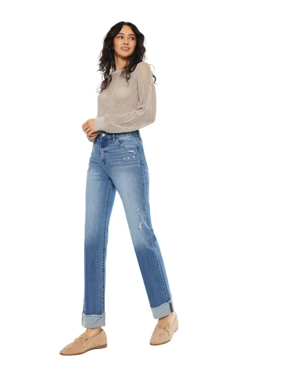 Джинсы прямого кроя с высокой посадкой Trini High-Rise Straight-Leg KanCan Essential — изображение 8 из 8, средняя отмывка