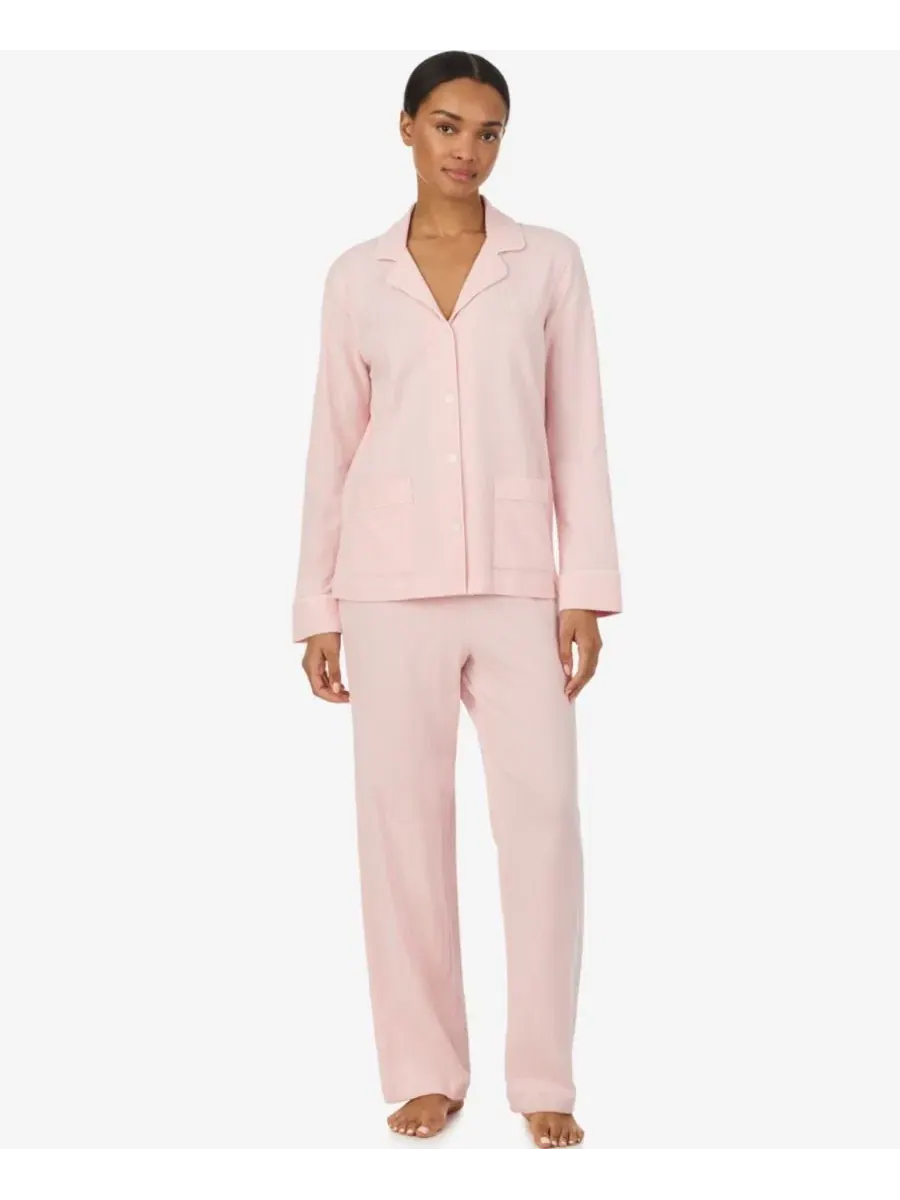 Комплект пижамы с воротником-шалью и брюками, модель Notch Collar and Mid-Rise Pant Set Lauren — изображение 1 из 3, розовый