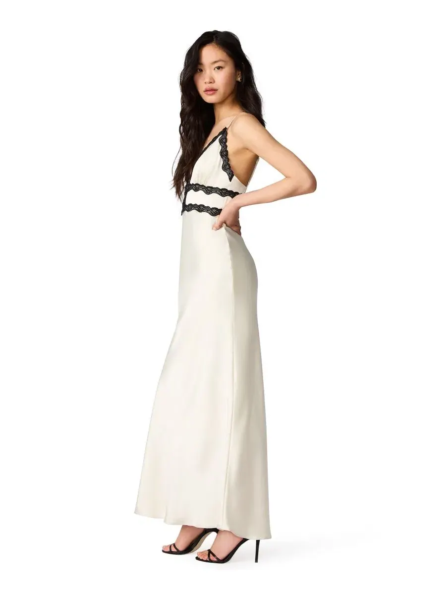 Платье-макси с кружевной отделкой V-Neck Midi Dress Steve Madden — изображение 2 из 6, белый