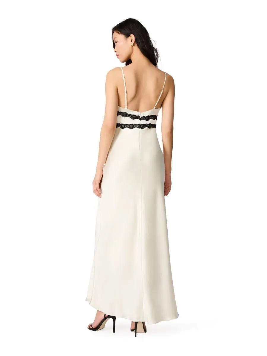 Платье-макси с кружевной отделкой V-Neck Midi Dress Steve Madden — изображение 5 из 6, белый