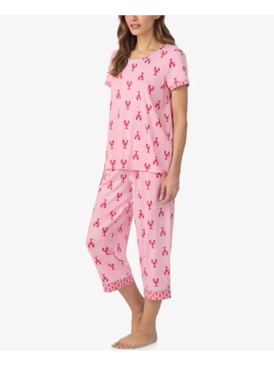 Комплект пижамы из 2 предметов: топ с коротким рукавом и укороченные брюки Cuddl Duds — изображение 2 из 5, розовый