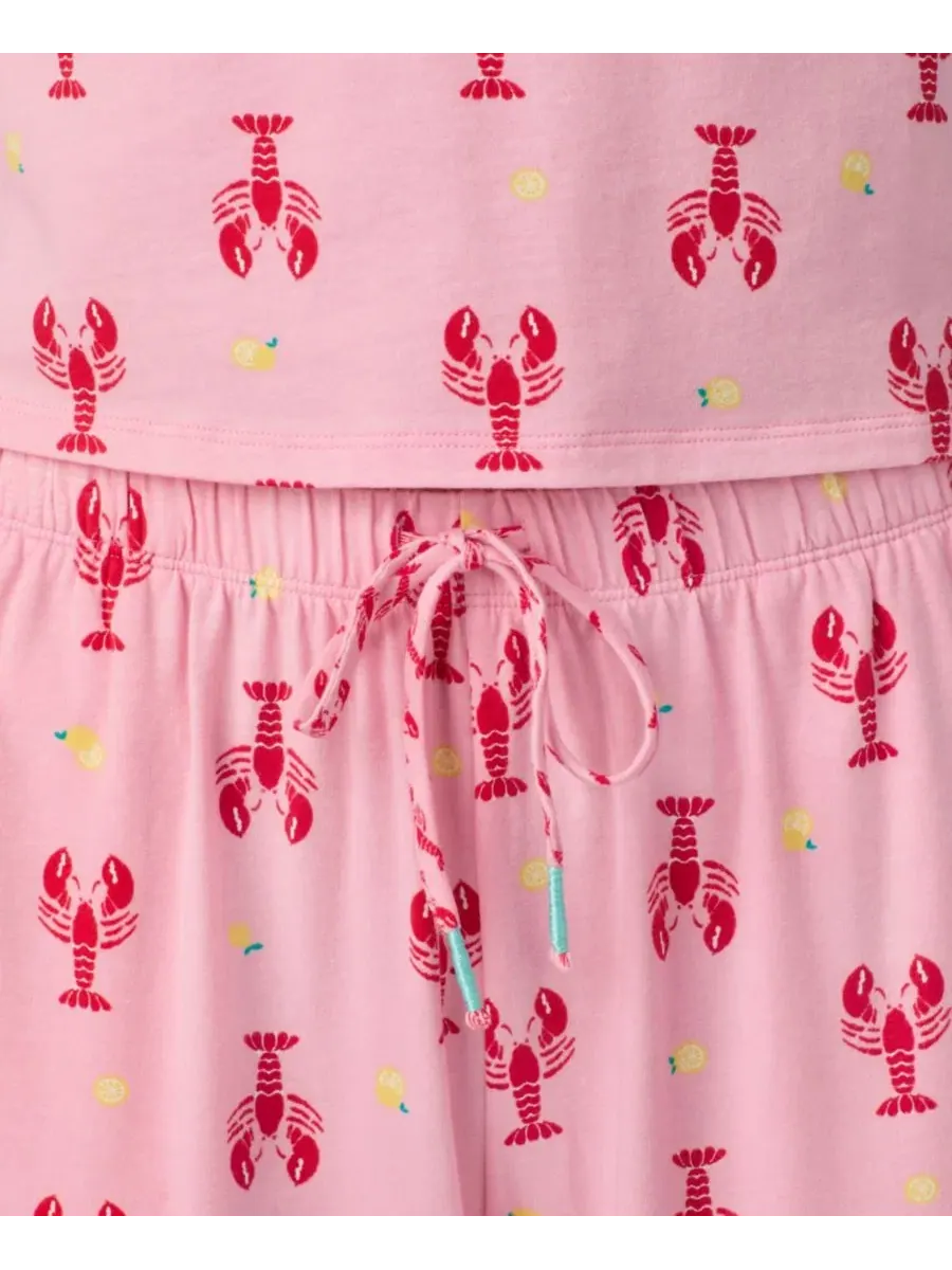 Комплект пижамы из 2 предметов: топ с коротким рукавом и укороченные брюки Cuddl Duds — изображение 4 из 5, розовый