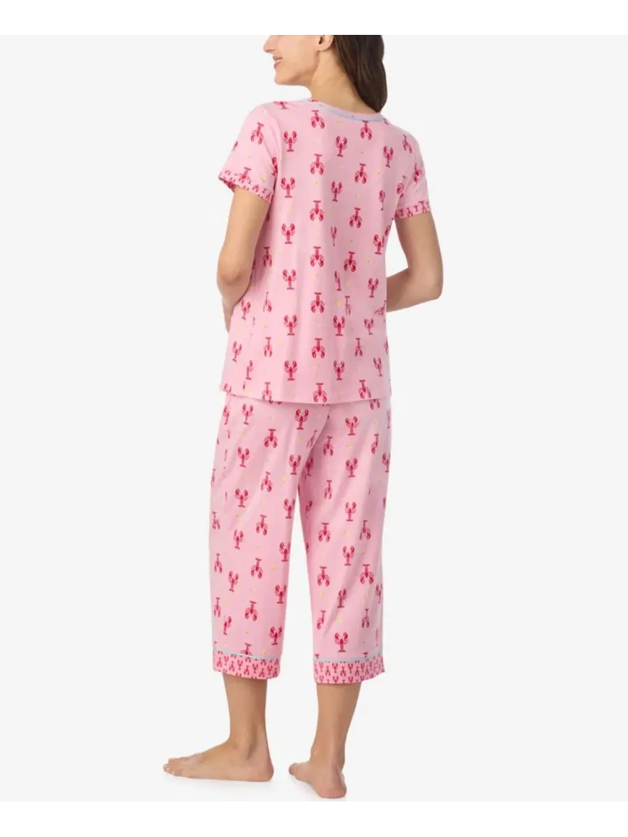 Комплект пижамы из 2 предметов: топ с коротким рукавом и укороченные брюки Cuddl Duds — изображение 5 из 5, розовый