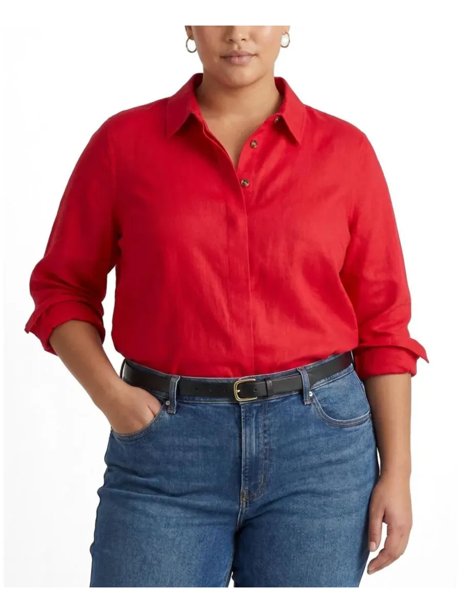 Рубашка из льна с эластаном Elbe Stretch Linen Shirt Universal Standard — изображение 1 из 3, красный