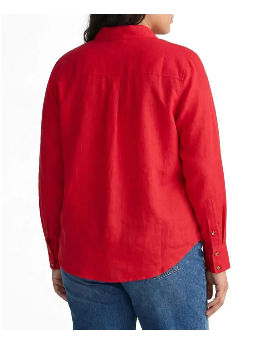 Рубашка из льна с эластаном Elbe Stretch Linen Shirt Universal Standard — изображение 2 из 3, красный