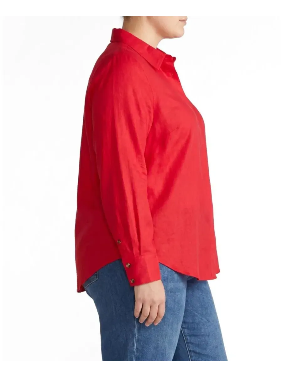 Рубашка из льна с эластаном Elbe Stretch Linen Shirt Universal Standard — изображение 3 из 3, красный