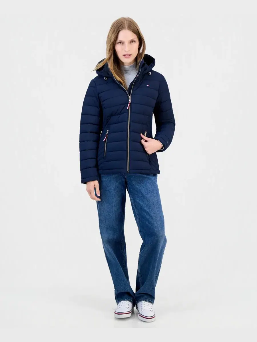 Женское пуховое пальто с капюшоном, модель Packable Puffer Coat Tommy Hilfiger — изображение 1 из 3, темно-синий