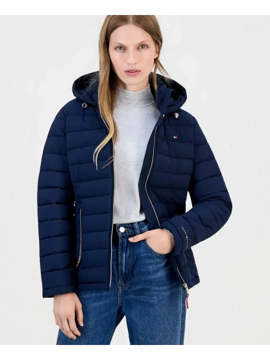 Женское пуховое пальто с капюшоном, модель Packable Puffer Coat Tommy Hilfiger — изображение 3 из 3, темно-синий