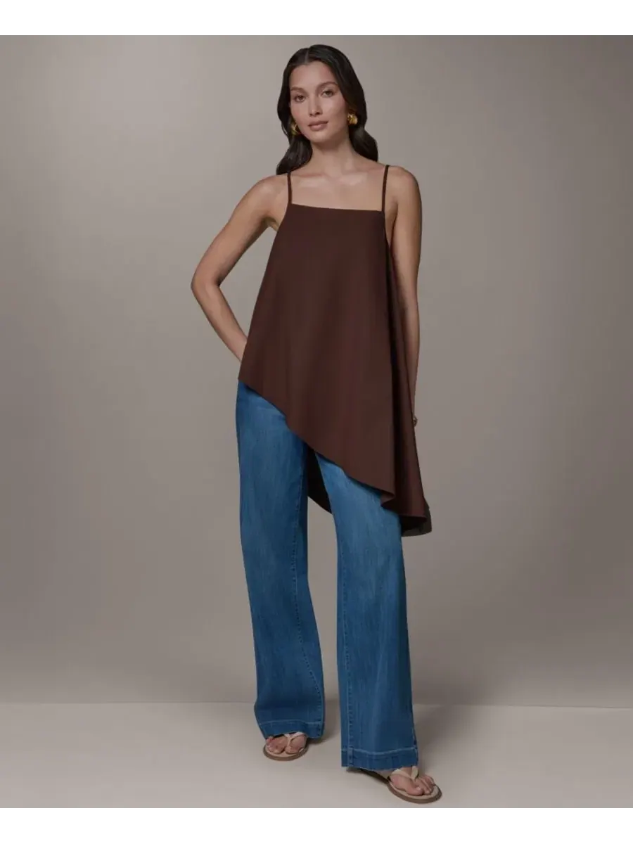 Блуза-ками сорочка с асимметричным низом, без рукавов Donna Karan Weekend — изображение 5 из 6, каньонный