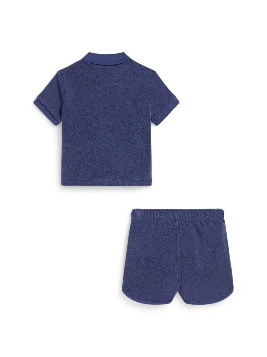 Комплект из поло и шорт для мальчика Terry Polo Ralph Lauren — изображение 2 из 3, светлый темно-синий