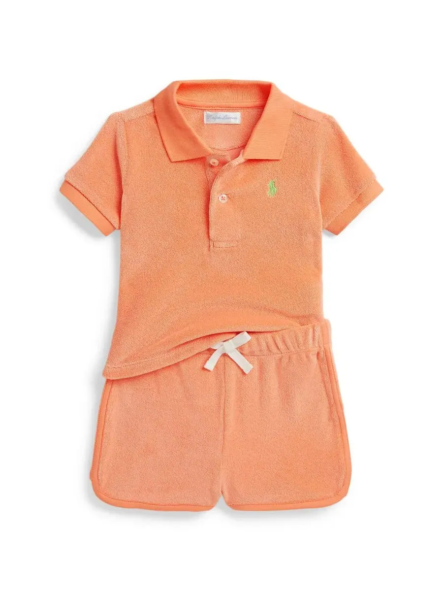 Комплект из поло и шорт для малышей Terry Polo Shirt and Shorts Polo Ralph Lauren — изображение 1 из 3, мак