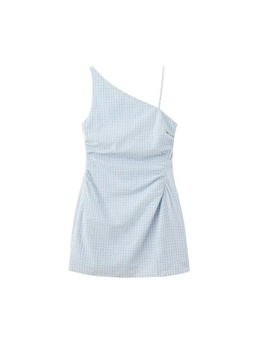 Платье мини с асимметричным вырезом и драпировкой, модель Check Asymmetrical Mini Dress MANGO