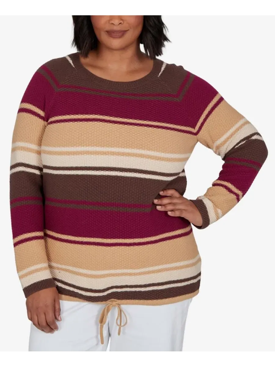 Свитер-пуловер с полосами и длинным рукавом, модель Plus Size Stripe Long-Sleeve Crewneck Pullover — мульти