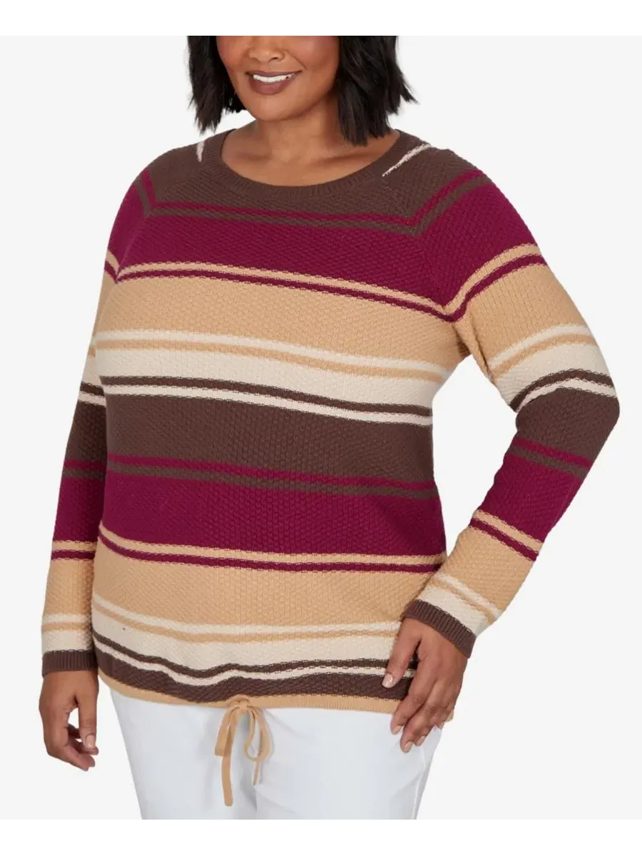 Свитер-пуловер с полосами и длинным рукавом, модель Plus Size Stripe Long-Sleeve Crewneck Pullover — изображение 2 из 5