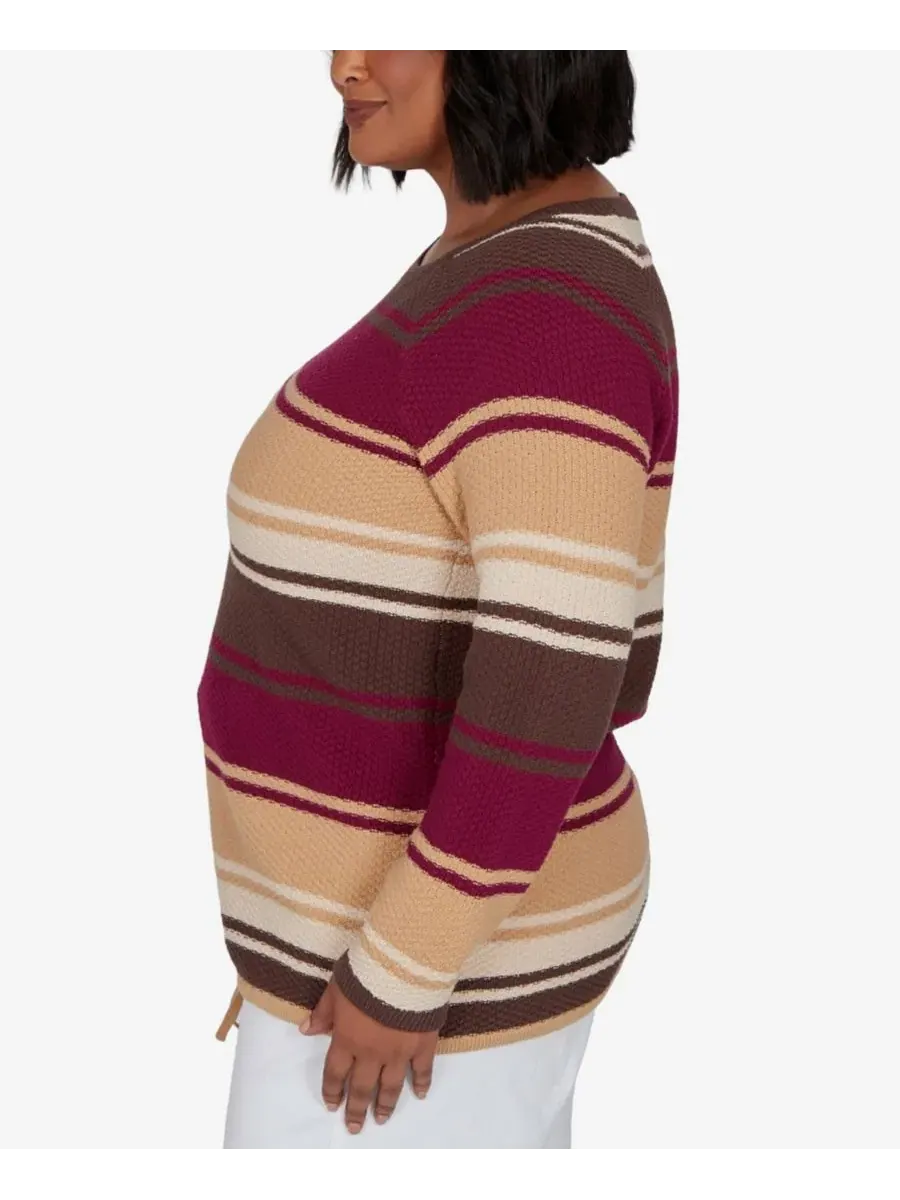 Свитер-пуловер с полосами и длинным рукавом, модель Plus Size Stripe Long-Sleeve Crewneck Pullover — изображение 3 из 5