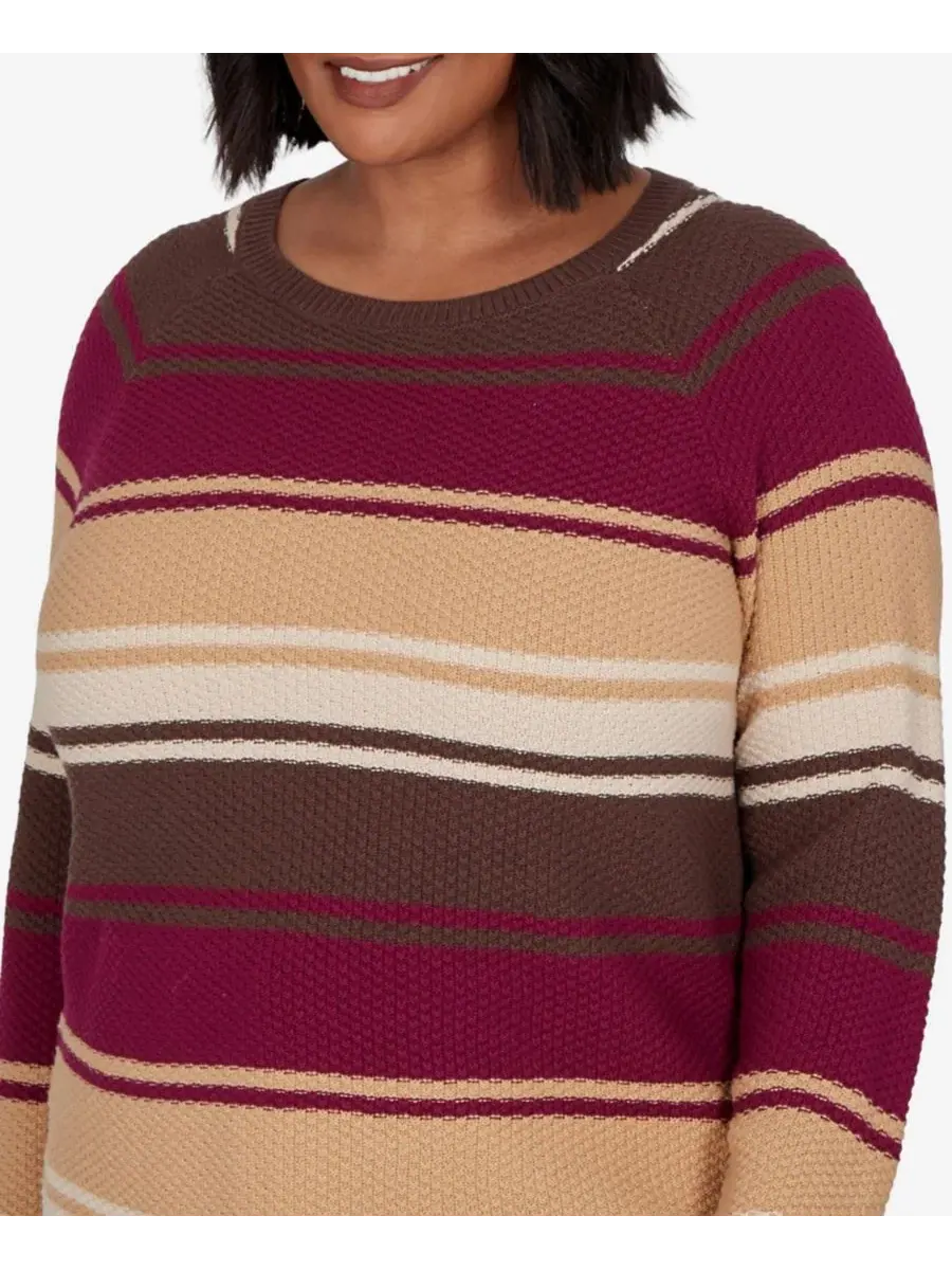 Свитер-пуловер с полосами и длинным рукавом, модель Plus Size Stripe Long-Sleeve Crewneck Pullover — изображение 4 из 5