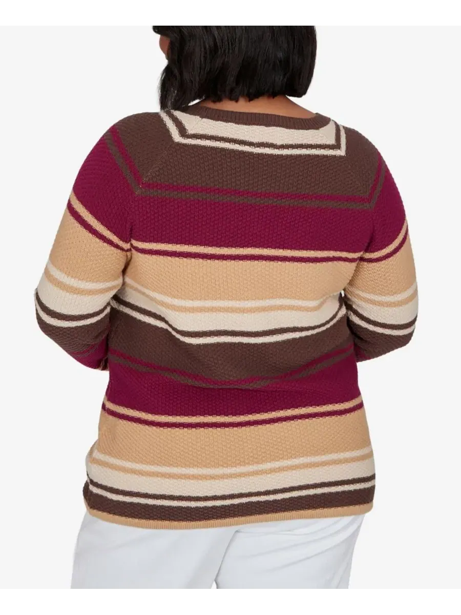 Свитер-пуловер с полосами и длинным рукавом, модель Plus Size Stripe Long-Sleeve Crewneck Pullover — изображение 5 из 5