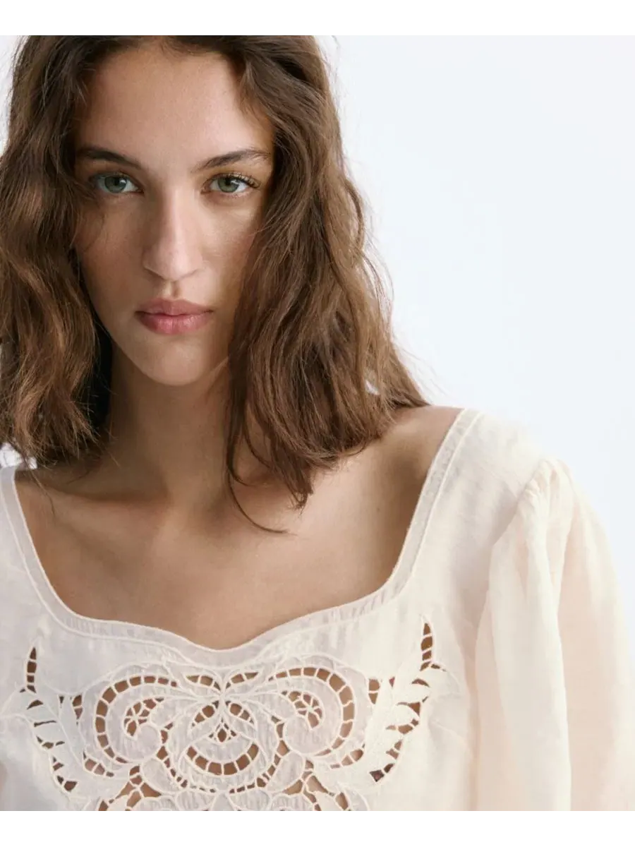 Блуза-кроп с вышивкой Broderie Anglaise MANGO — изображение 4 из 6, белый