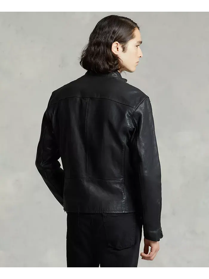Мужская кожаная куртка Café Racer Polo Ralph Lauren — изображение 2 из 4, черный