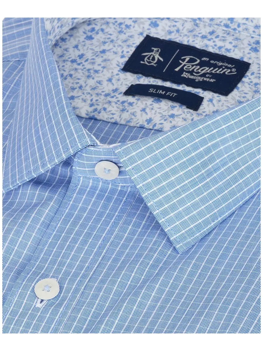 Рубашка с принтом в клетку Slim Fit Original Penguin — изображение 2 из 3, синий