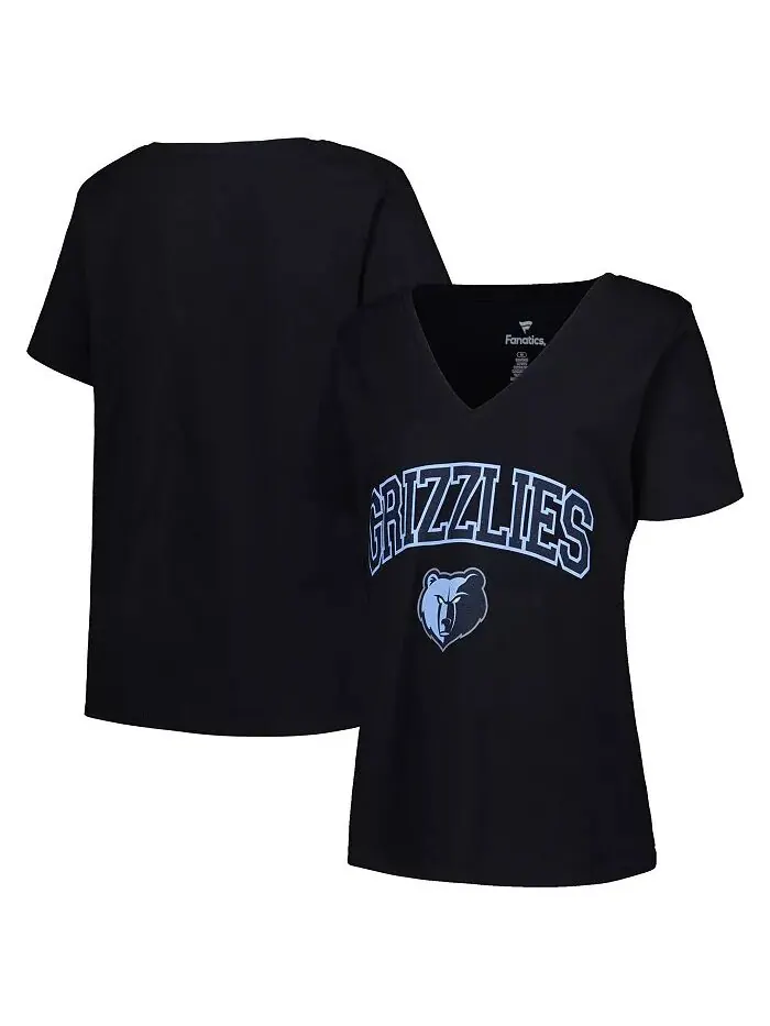 Женская черная футболка Memphis Grizzlies размера плюс с логотипом Arch Over и V-образным вырезом — изображение 1 из 3