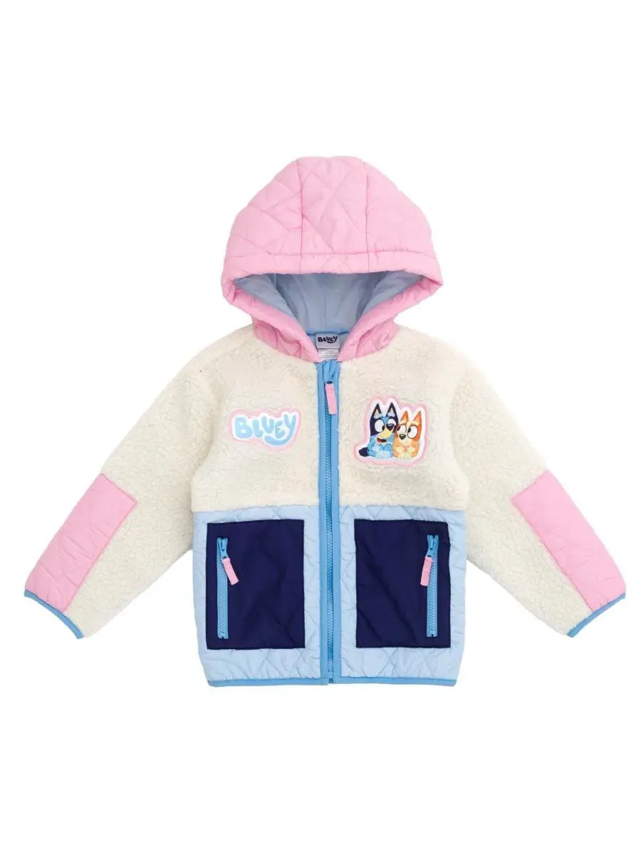 Детская куртка из флиса с капюшоном и принтом Bluey Bluey Bingo Pink Blue
