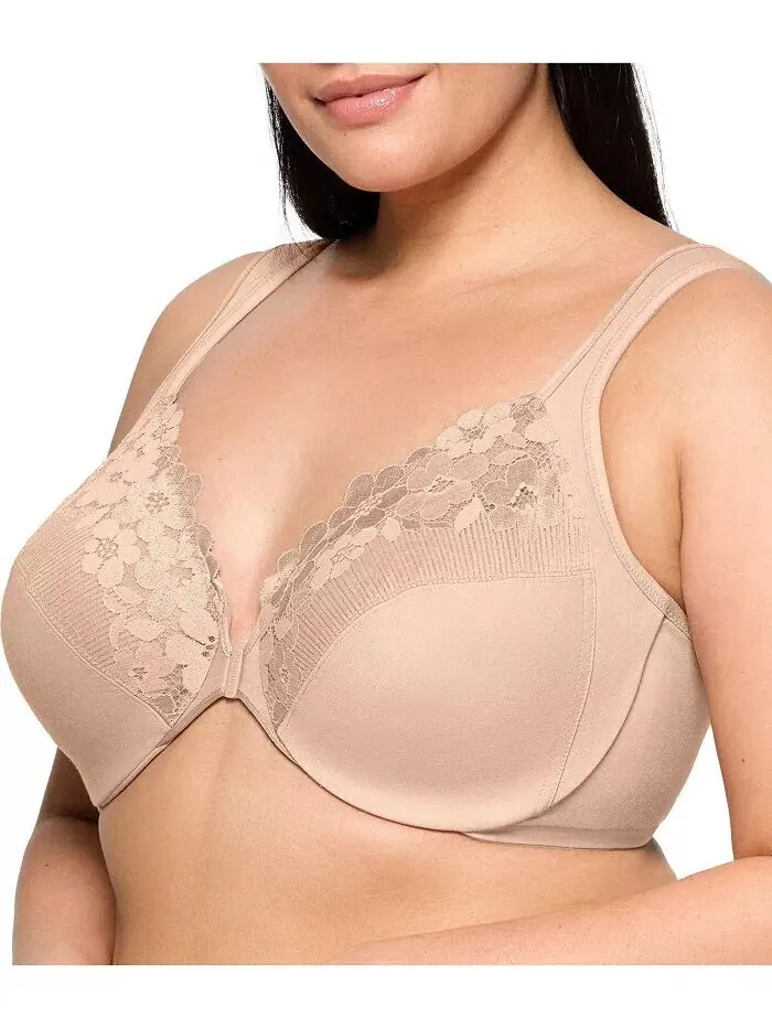 Бюстгальтер на косточках Cotton Wonder размера Plus с застежкой спереди #1241 Glamorise — изображение 3 из 5, кофе