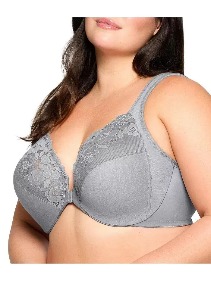 Бюстгальтер на косточках Cotton Wonder размера Plus с застежкой спереди #1241 Glamorise — изображение 3 из 5, серебряный