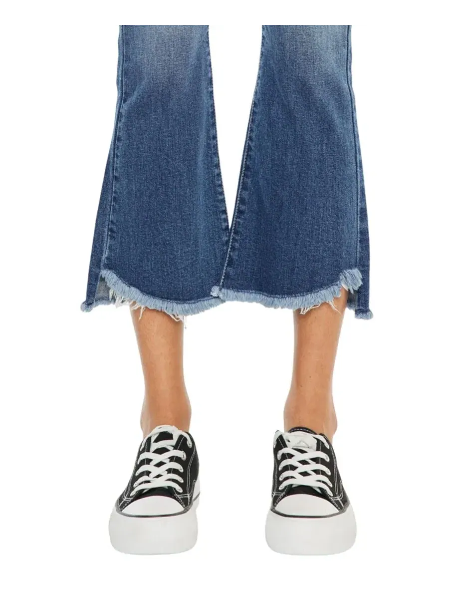 Джинсы-клеш с заниженной посадкой Aida Mid Rise Cropped Flare KanCan — изображение 4 из 8, средняя отмывка