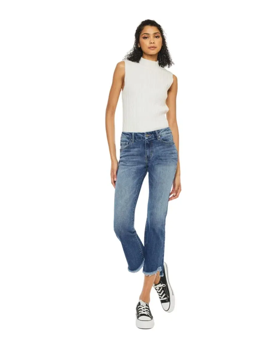 Джинсы-клеш с заниженной посадкой Aida Mid Rise Cropped Flare KanCan — изображение 6 из 8, средняя отмывка